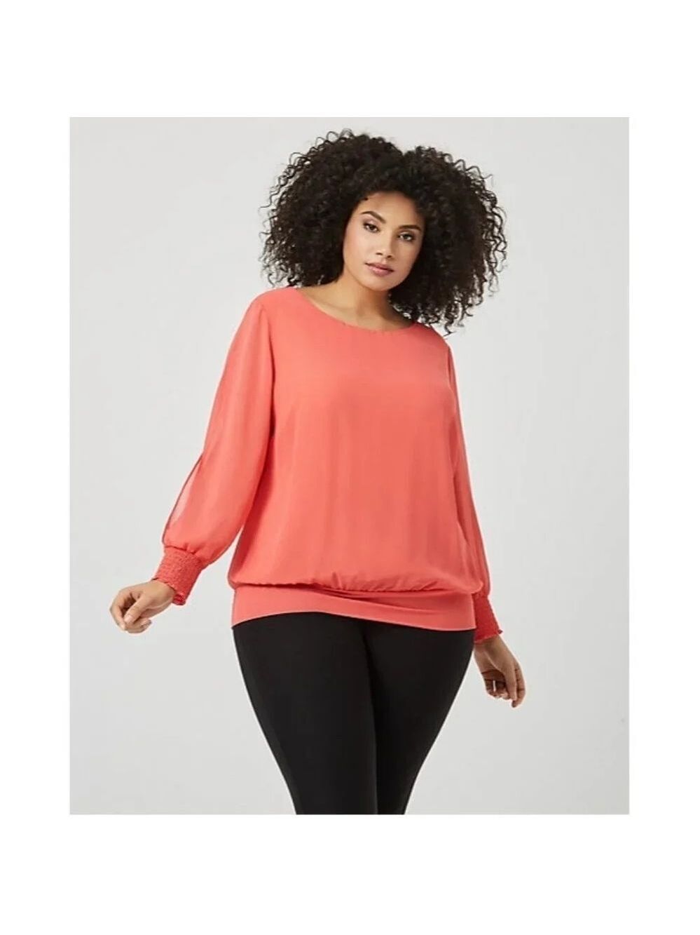 Women Le Chateau Chiffon Boat Neck Papaya Color Blouse Size 3X